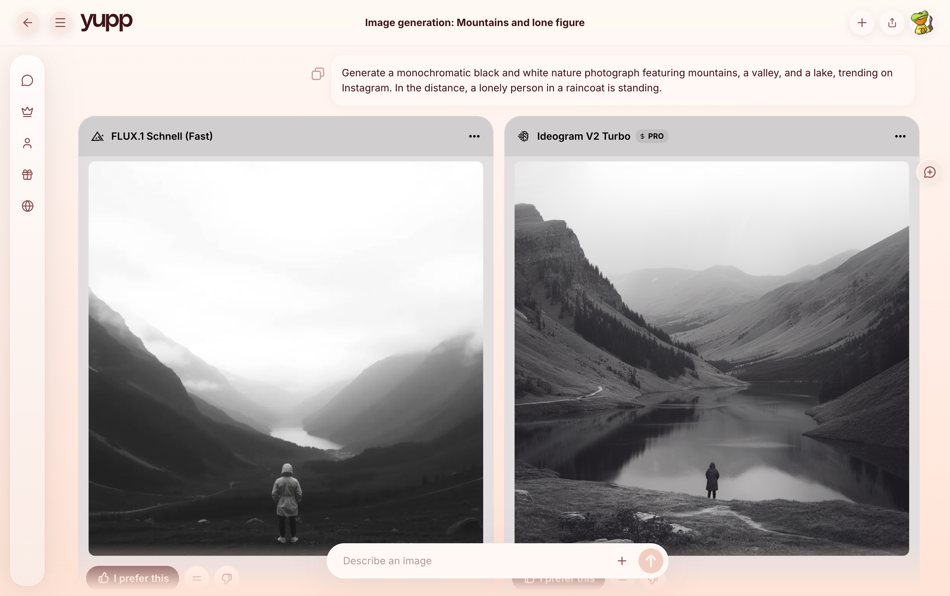 Side-by-side AI image generation comparison